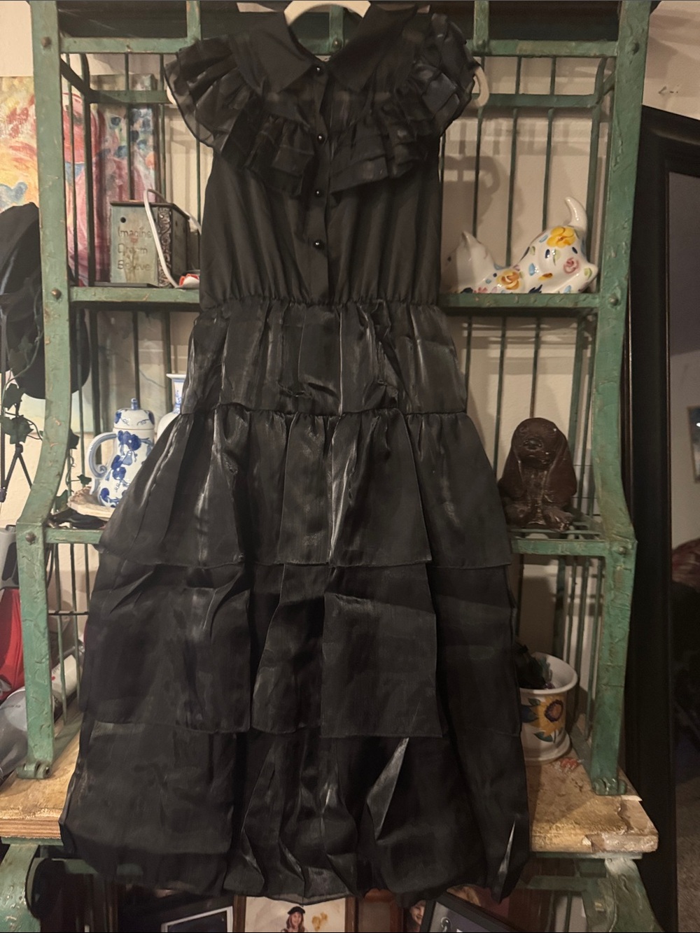 !it jeans Black Sheer Ruffled Tiered Midi Dress